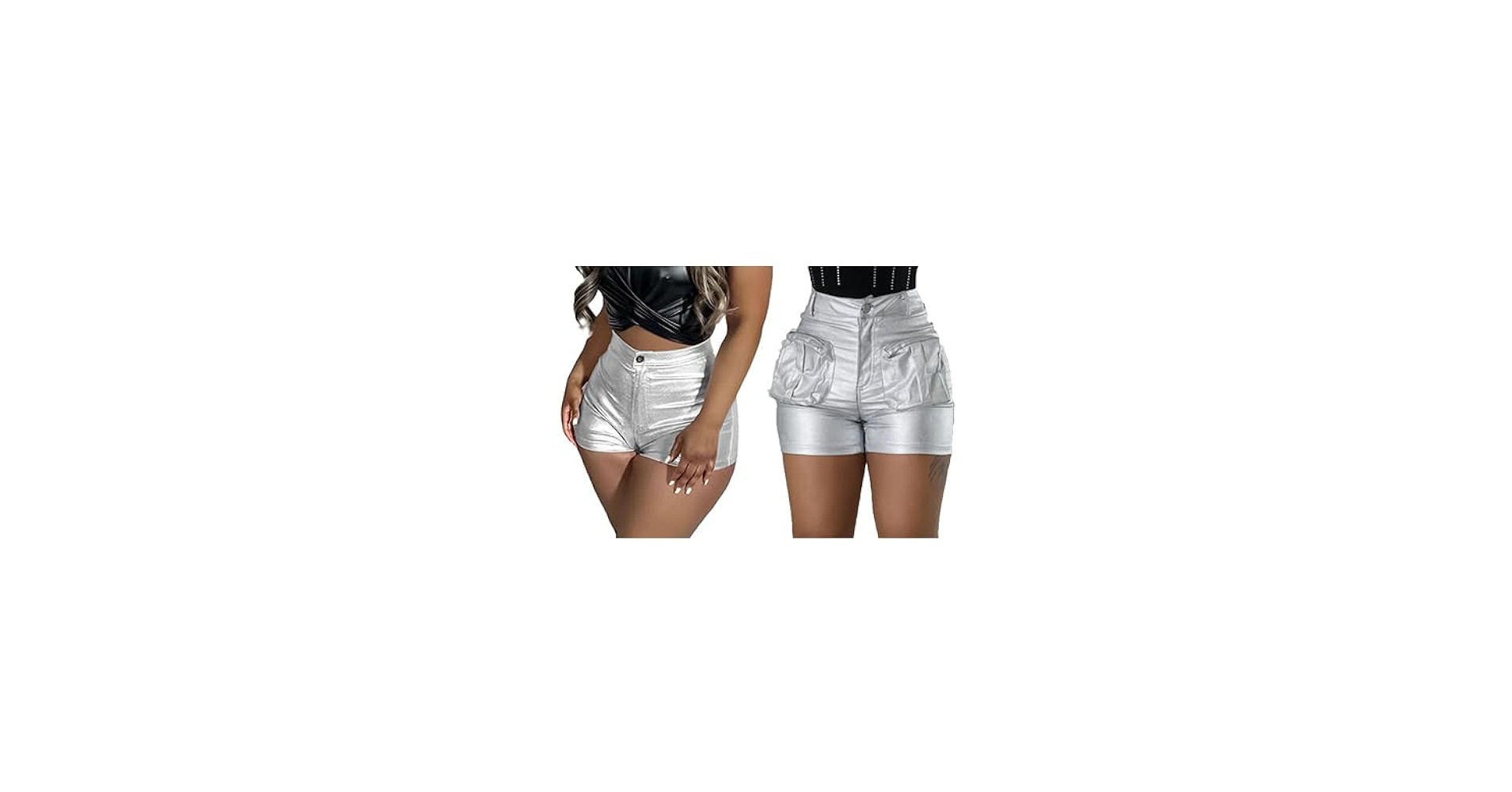 KANSOON Womens Silver Shorts High Waisted PU Leather